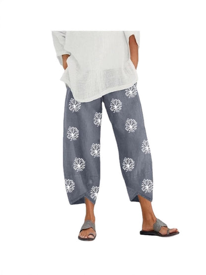 Pantalon Capri d'été décontracté en coton et lin, imprimé, court, confortable, ample, avec poches, pantalon de détente Palazzo