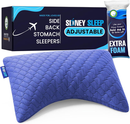 Sidney Sleep Adjustable Curved Contour Fill Pillow – Queen Size – for Side and Back Sleepers – Neck & Shoulder Comfort Support – Extra Fill Included (White)