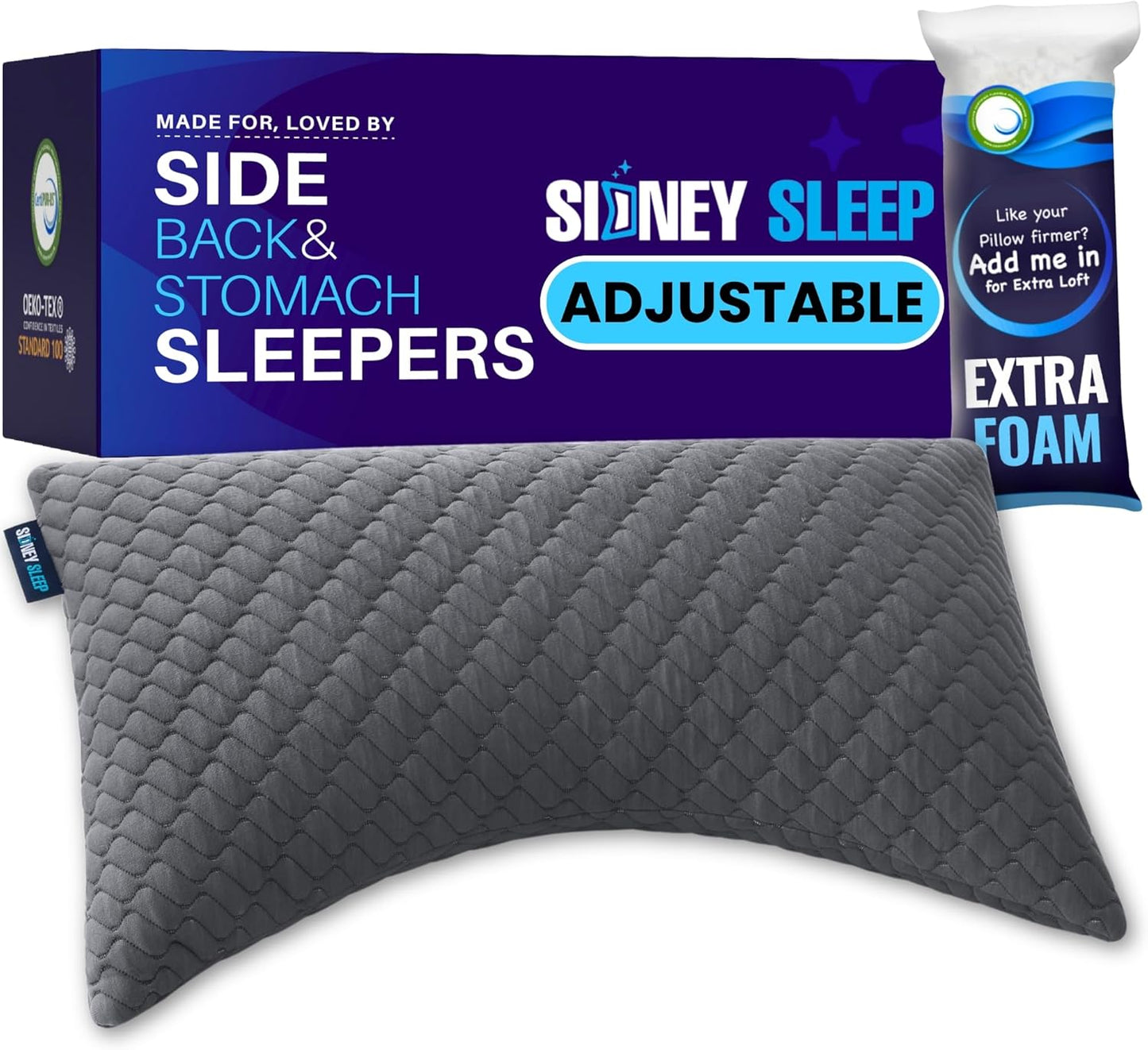 Sidney Sleep Adjustable Curved Contour Fill Pillow – Queen Size – for Side and Back Sleepers – Neck & Shoulder Comfort Support – Extra Fill Included (White) - Seldom Seen Styles