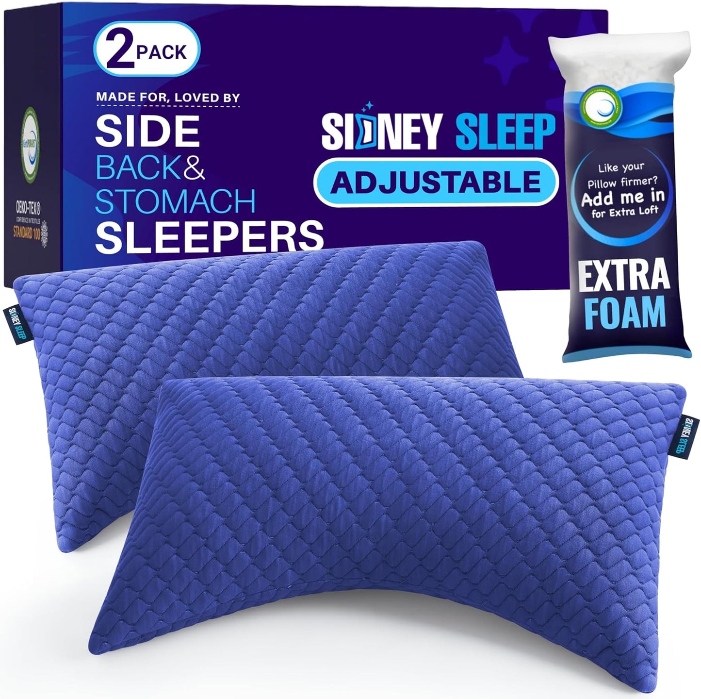 Sidney Sleep Adjustable Curved Contour Fill Pillow – Queen Size – for Side and Back Sleepers – Neck & Shoulder Comfort Support – Extra Fill Included (White) - Seldom Seen Styles