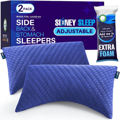 Sidney Sleep Adjustable Curved Contour Fill Pillow – Queen Size – for Side and Back Sleepers – Neck & Shoulder Comfort Support – Extra Fill Included (White)