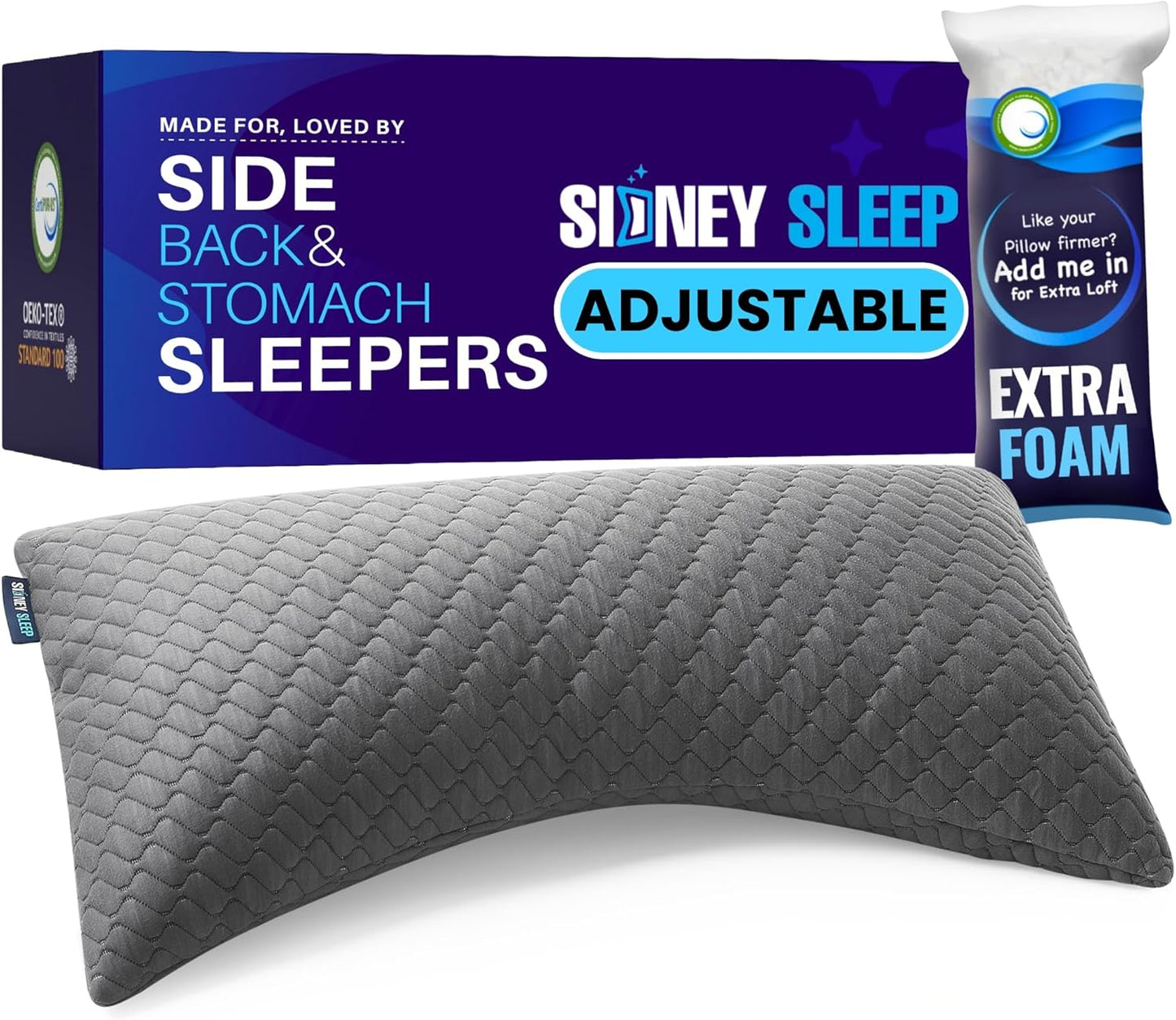 Sidney Sleep Adjustable Curved Contour Fill Pillow – Queen Size – for Side and Back Sleepers – Neck & Shoulder Comfort Support – Extra Fill Included (White) - Seldom Seen Styles