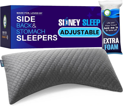 Sidney Sleep Adjustable Curved Contour Fill Pillow – Queen Size – for Side and Back Sleepers – Neck & Shoulder Comfort Support – Extra Fill Included (White)