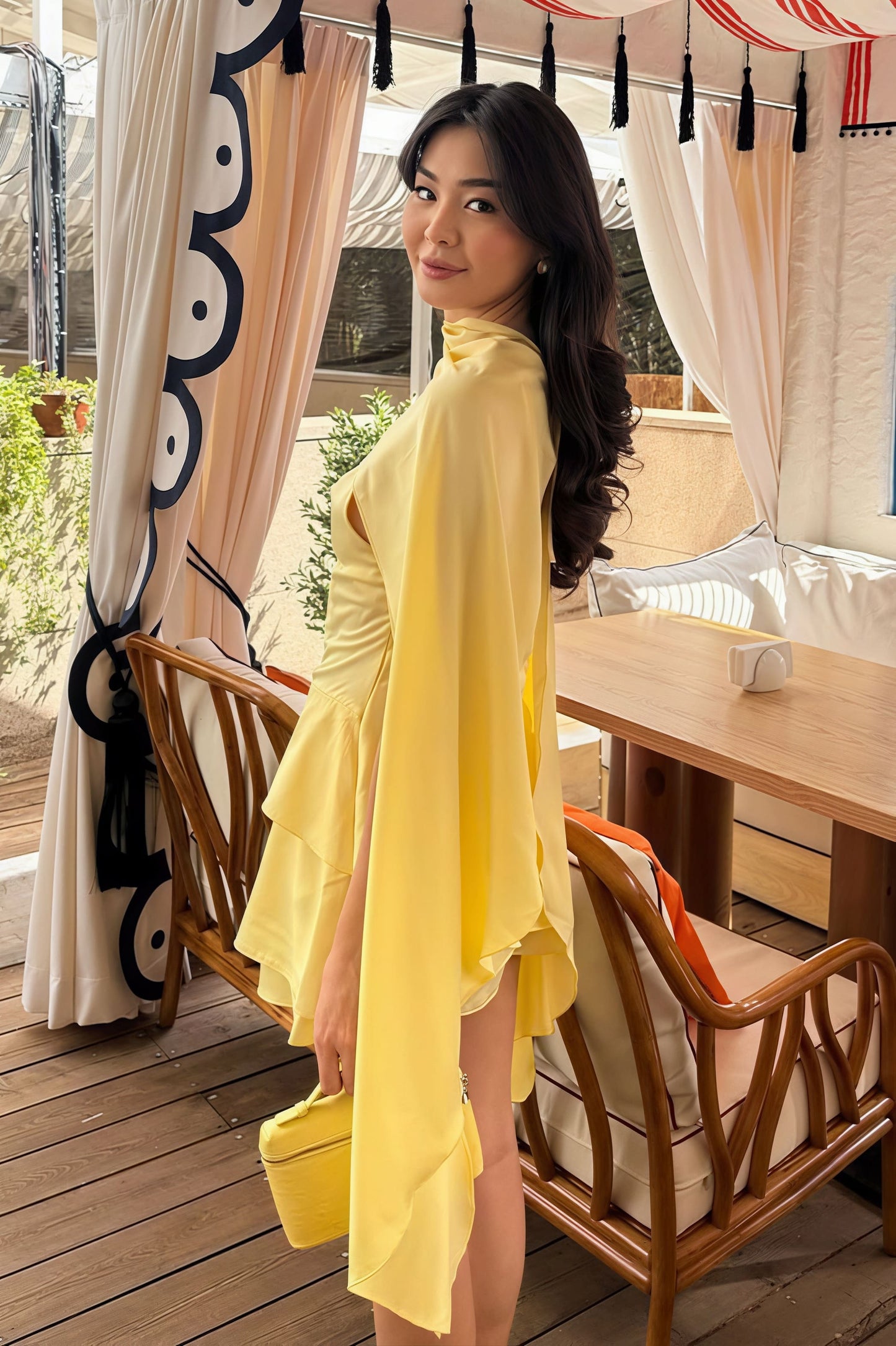 Women's Satin Ruffle Mini Dress Elegant One Shoulder Cape Cocktail Party Dress - Seldom Seen Styles