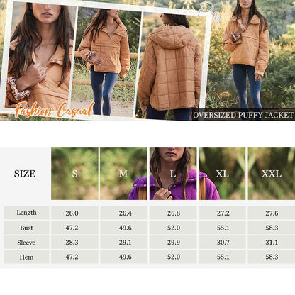 Womens Oversized Hooded Puffer Jacket Lightweight Pullover Hoodies Quilted Dolman Long Sleeve Warm Winter Coat