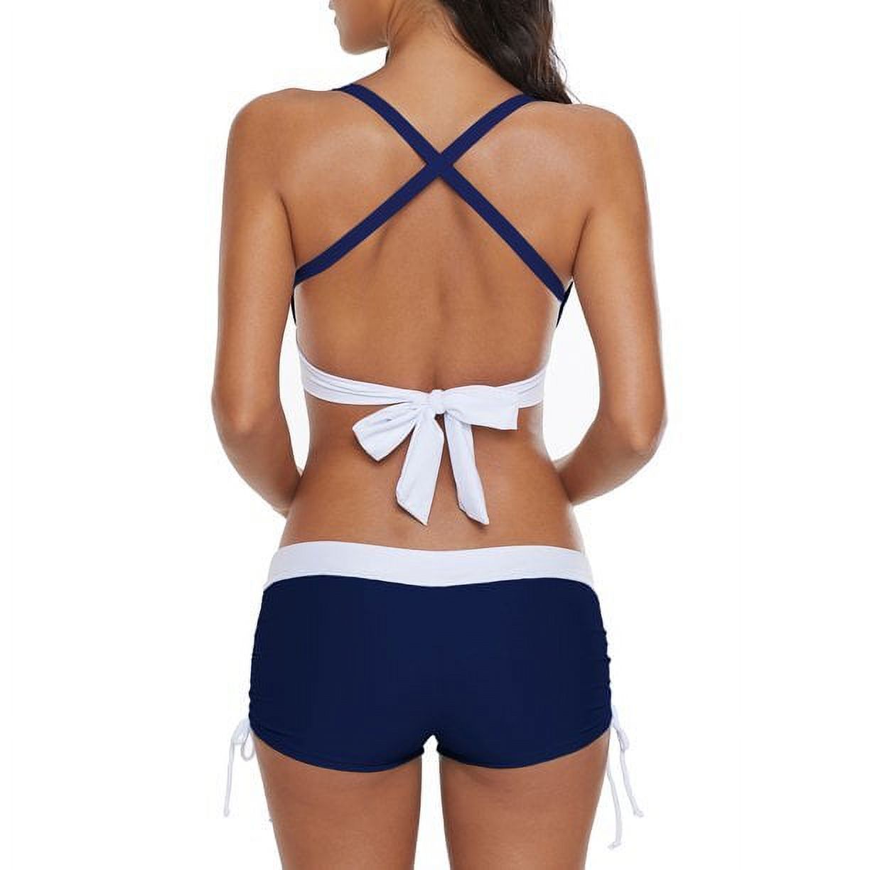 Two Piece Push Up Swimsuits for Women High Waisted Tummy Control Sporty Bikini Sets Navy Blue S - Seldom Seen Styles