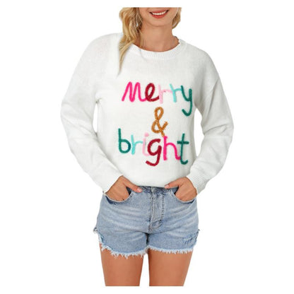 2024Autumn New Long-Sleeved Pullover for Women European and American Leisure All-Match Letters Printed Warm Thickened Sweater for Women