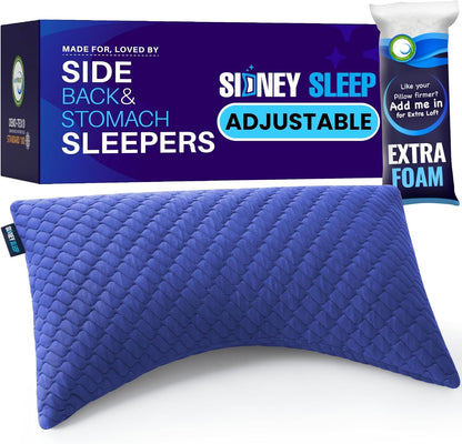 Sidney Sleep Adjustable Curved Contour Fill Pillow – Queen Size – for Side and Back Sleepers – Neck & Shoulder Comfort Support – Extra Fill Included (White)