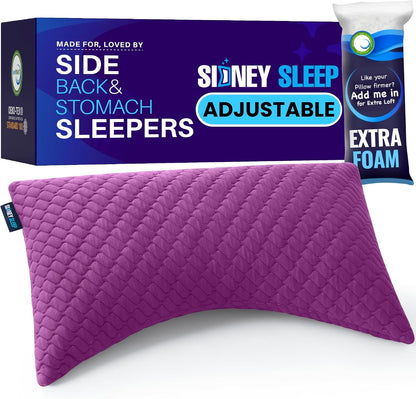 Sidney Sleep Adjustable Curved Contour Fill Pillow – Queen Size – for Side and Back Sleepers – Neck & Shoulder Comfort Support – Extra Fill Included (White)