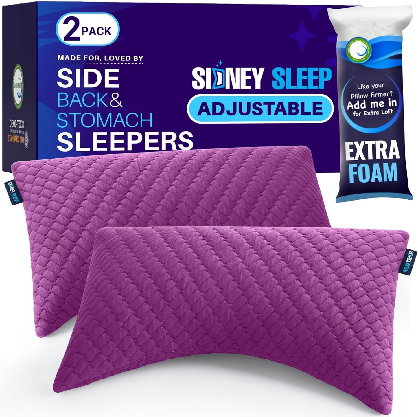 Sidney Sleep Adjustable Curved Contour Fill Pillow – Queen Size – for Side and Back Sleepers – Neck & Shoulder Comfort Support – Extra Fill Included (White) - Seldom Seen Styles