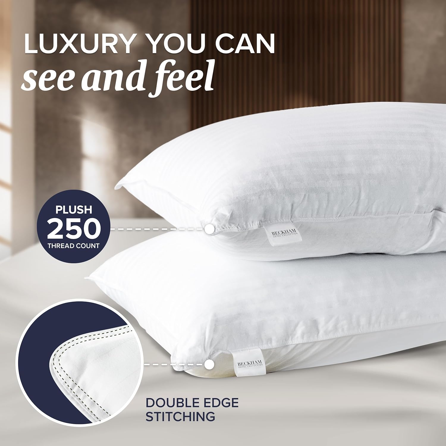 Beckham Hotel Collection Bed Pillows Standard/Queen Size Set of 2 - Original Soft Down Alternative Pillow for Sleeping - Soft Support for Back, Stomach or Side Sleepers - Seldom Seen Styles