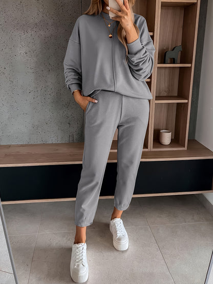 Ladies New Fashion Two-Piece Suit Long Sleeve Pullover，Sports Pants，Leisure Suit，Autumn and Winter Sportswear，Sportswear Pocket