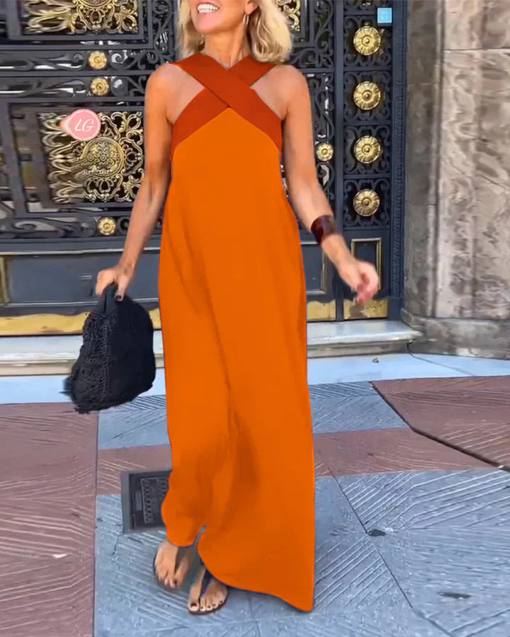 Women's Cross Halter Neck Sleeveless Stitching Dress - Seldom Seen Styles