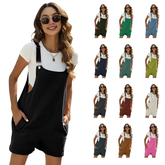 UANEO Women's Cotton Linen Short Overalls Casual Summer Bib Shortalls with Pockets Lady Comfort Minimalist - Seldom Seen Styles