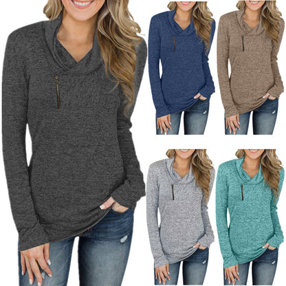 Zip Sweatshirt for Women Fall Long Sleeve Cowl Neck Top 2024 Fashion Pullover with Pockets