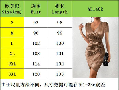 Amazon European and American Fashion2024Spring Sexy Hip-Wrapped Fashion V Collar Slit Solid Color Dress Women