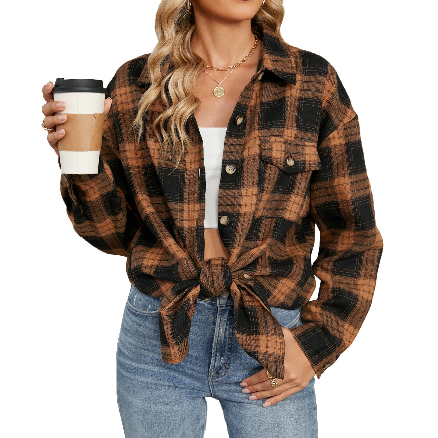 Blooming Jelly Women's Button Down Flannel Shirts Plaid Shacket Long Sleeve Collared Business Casual Tops Work