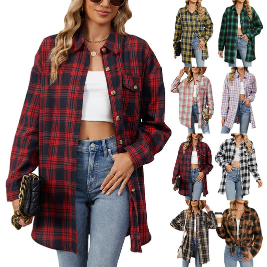 Blooming Jelly Women's Button Down Flannel Shirts Plaid Shacket Long Sleeve Collared Business Casual Tops Work