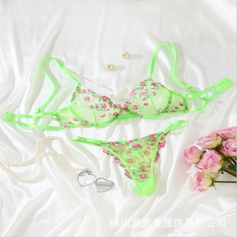 Lingerie for Women Sexy Floral Embroidered See Through Underwire Bra and Panty Set - Seldom Seen Styles