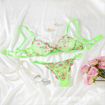 Lingerie for Women Sexy Floral Embroidered See Through Underwire Bra and Panty Set