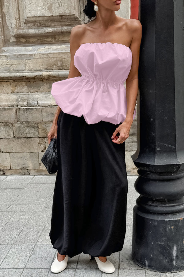 Solid Color Sleeveless Off-shoulder Elastic Waist Strapless Top - Seldom Seen Styles