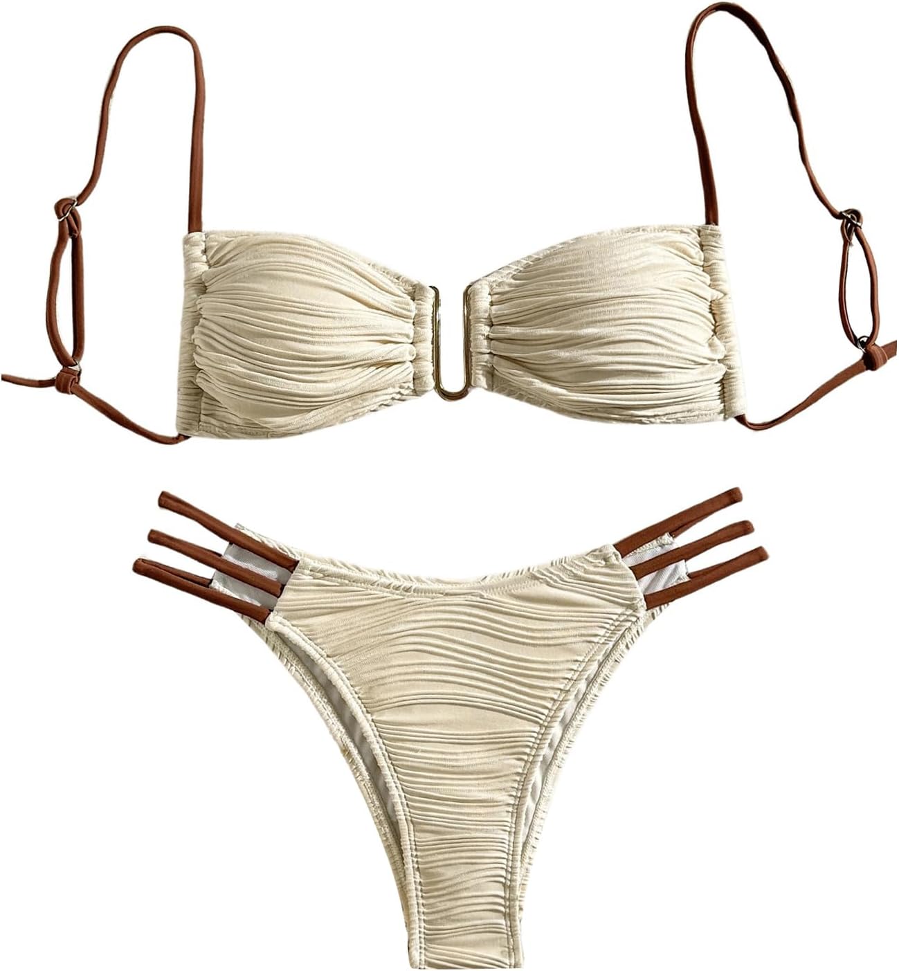 Women's Cut Out V Wire Bikini Set 2 Piece High Cut Textured Ruched Beach Swim Bathing Suits - Seldom Seen Styles