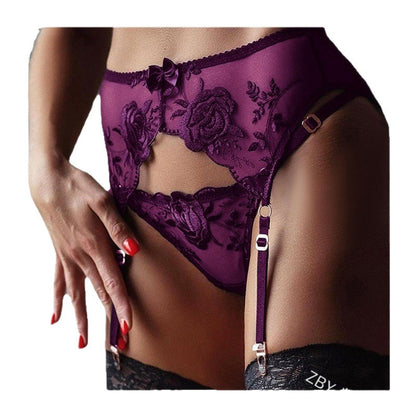 Women Floral Lace Garter Belt and G-String Set Plus Size Mesh Suspender Belt Sexy Embroidered Garter for Stockings
