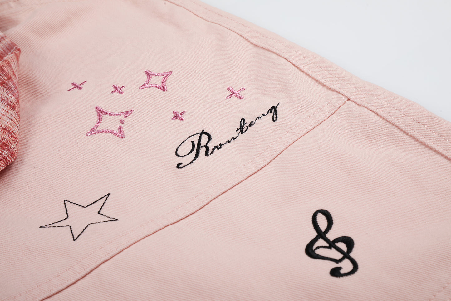 Women's Cute Embroidery Plaid Tie Wide Leg Denim Shorts High Waist Cherry Cat Bow Casual Sweet Streetwear Jean Shorts
