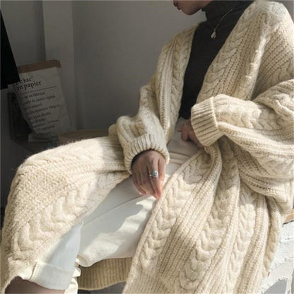 Fall 2024 Cross-Border New Arrival Long Knitted Cardigan Long Sleeve Idle Style Cable-Knit Sweater Outerwear Coat Women's Clothing