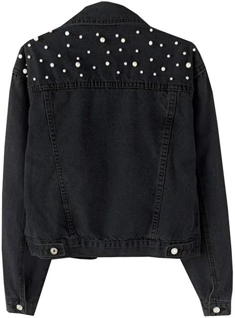 Women's Fashion Loose Embroidered Pearls Beading Cropped Denim Jacket Jean Coat - Seldom Seen Styles