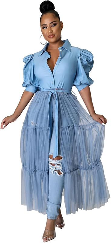 Ekaliy Women Sexy Short Sleeve Bodycon High Low Asymmetrical Ruffle Tunics Blouse Shirt Top Dress