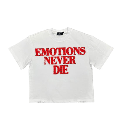 Rotes T-Shirt „End“ mit Strasssteinen