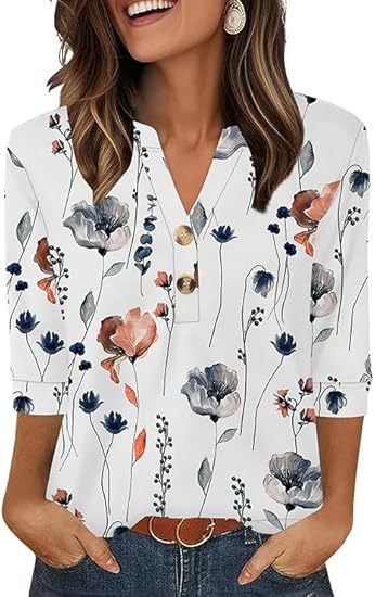 Womens Tops 3/4 Sleeve Heley Shirts for Women Summer Fashion 2025 Blouses Beach Vacation Clothes - Seldom Seen Styles