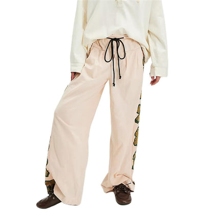 Women's Baggy Wide Leg Pants Casual Drawstring Elastic Waisted Contrast Color Workout Y2K Track Pants