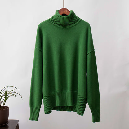 Turtleneck Sweater for Women Autumn and Winter Loose Sweater Classic Versatile Solid Color Pullover Sweater