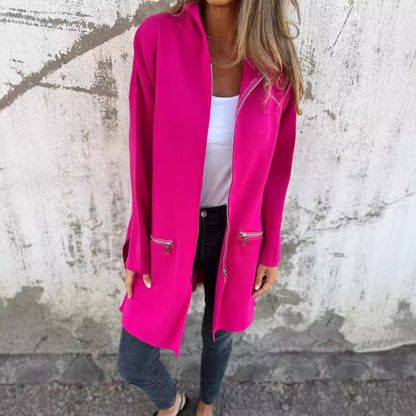 Fall And Winter Women'S Long-Sleeved Hooded Loose Fashion Casual Mid-Length Cardigan Jacket Female