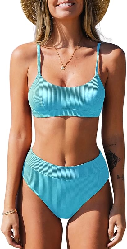 Women's Bikini Set Two Piece Swimsuit High Waisted Scoop Neck Swimwear - Seldom Seen Styles