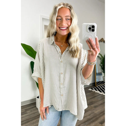 JoJo Striped Button Down Oversized Top - BACK IN STOCK