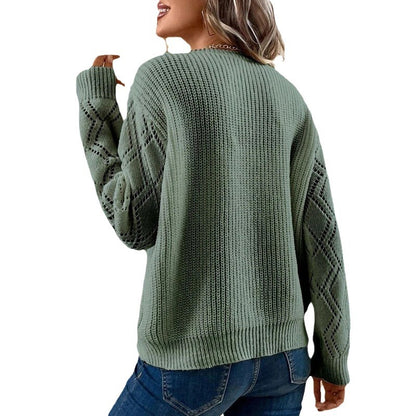 Womens Long Sleeve Sweaters Fall 2024 Trendy Sexy Lace V Neck Knit Drop Shoulder Pullover Sweater Jumper Tops