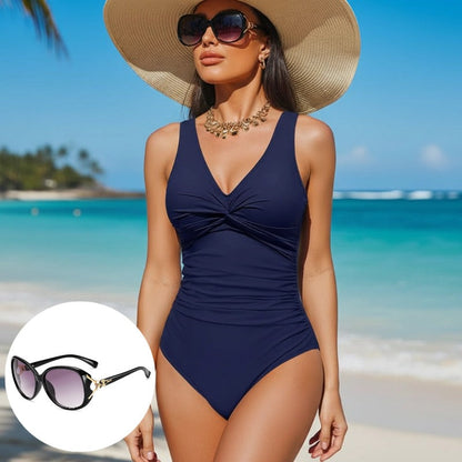 Women's One Piece Swimsuit Tummy Control Ruched Bathing Suit V Neck Slimming Swimwear Beach Vacation Pool Party Plus Size S-2XL Black White Floral Leopard