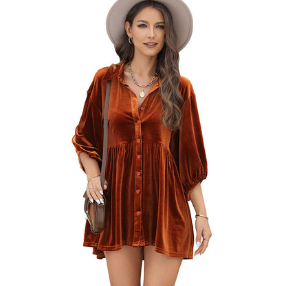 Autumn  Long-Sleeved Shirt for Women New Solid Color Velvet Single-Breasted Shirt