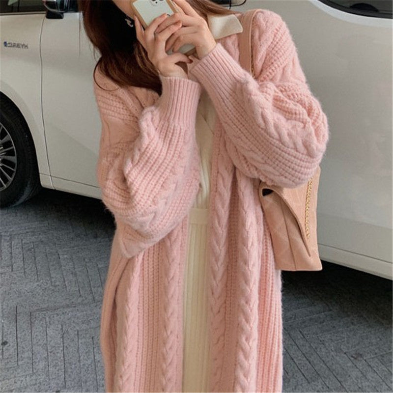 Fall 2024 Cross-Border New Arrival Long Knitted Cardigan Long Sleeve Idle Style Cable-Knit Sweater Outerwear Coat Women's Clothing