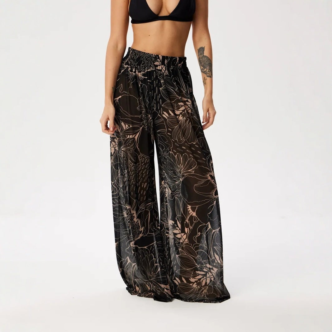 Womens Elastic High Waisted Palazzo Pants Casual Wide Leg Long Lounge Pant Trousers with Pocket - Seldom Seen Styles