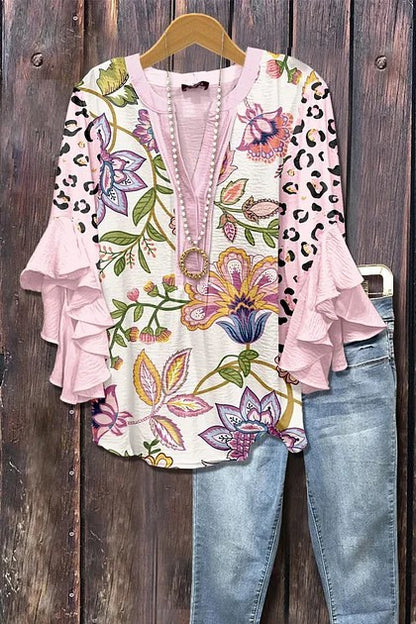 Haut à manches volantées et imprimé floral rétro pour femme, tenue vintage des années 90, chemises amusantes, élégantes et classe, jolie tenue d'été