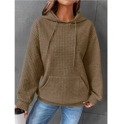 Womens Hoodies Casual Long Sleeve Drawstring Waffle Pullover Tops Loose Hooded Sweatshirt with Pocket