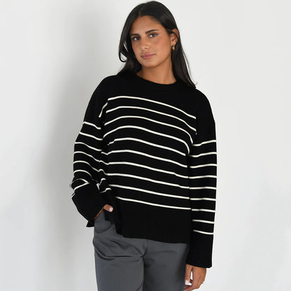 Amazon Cross-Border Supply AliExpress EBay Wish European and American Loose Striped Sweater 21037