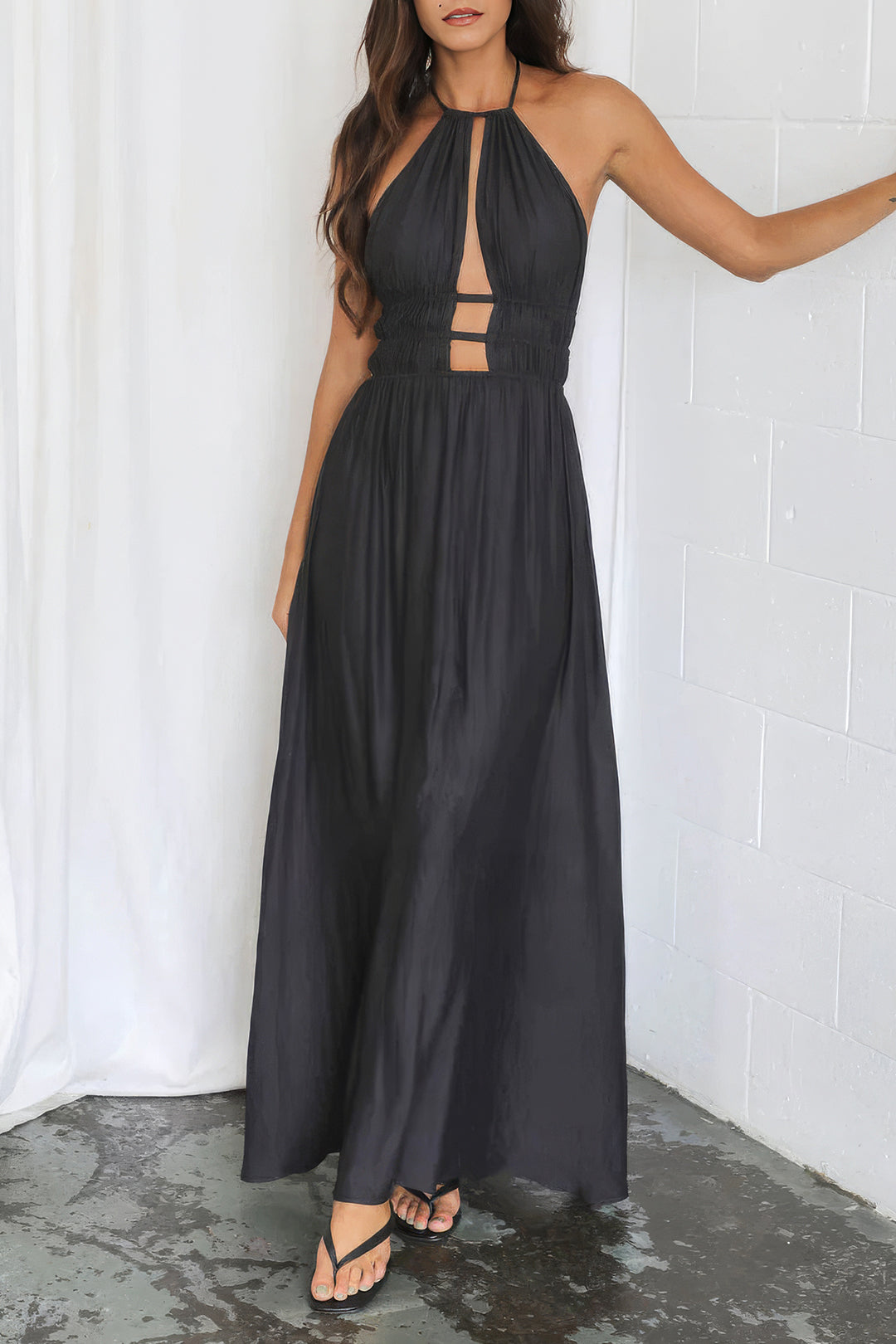 Women's Halter Neck Cut Out Sleeveless Maxi Dress Fitted Bodycon Rayon Blend Party Dress for Wedding Guest Date Night Summer Vacation - Seldom Seen Styles