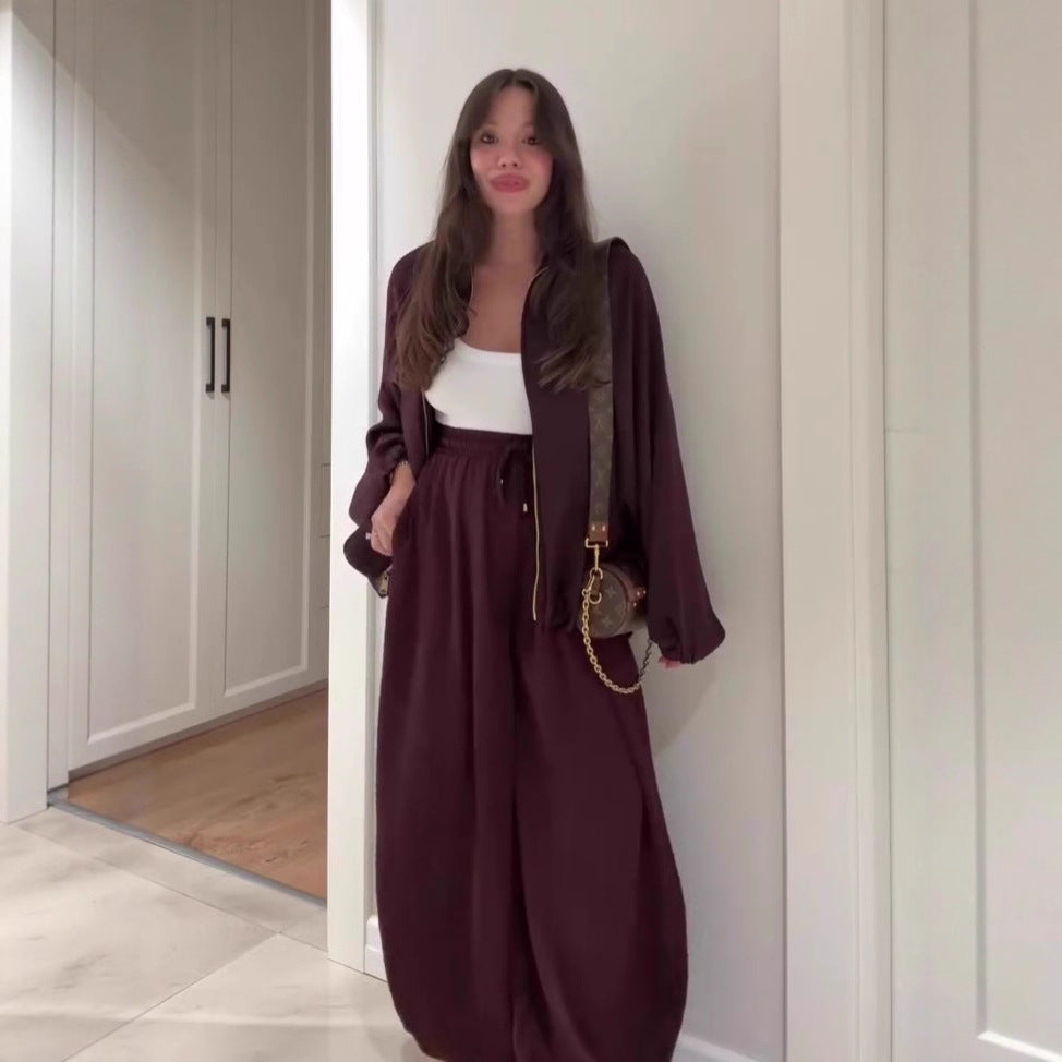 Women's 2 Piece Outfits Oversized Fleece Sweatsuit Zip Up Long Sleeve Sweatshirt with Wide Leg Sweatpants - Seldom Seen Styles