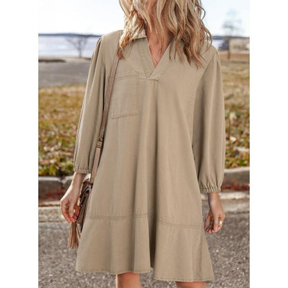 Denim Dress for Women Fashion Fall Casual Babydoll 2025 V Neck 3/4 Puff Sleeve Jean Dresses - Seldom Seen Styles