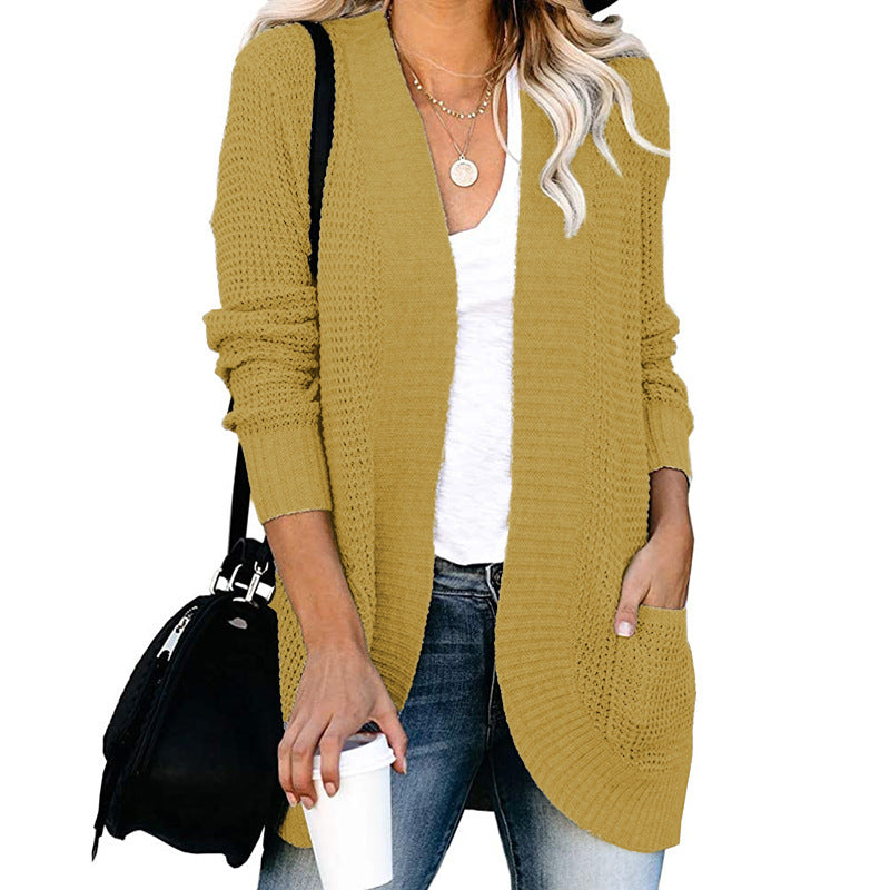 Women's Clothing  Curved Placket Large Pocket Sweater Cardigan Autumn Winter New  Cardigan